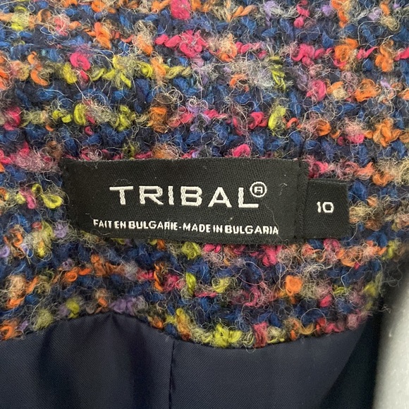 Tribal boucle tweed jacket wool woven blazer navy blue pink Chanel vibes 10 - Picture 7 of 14